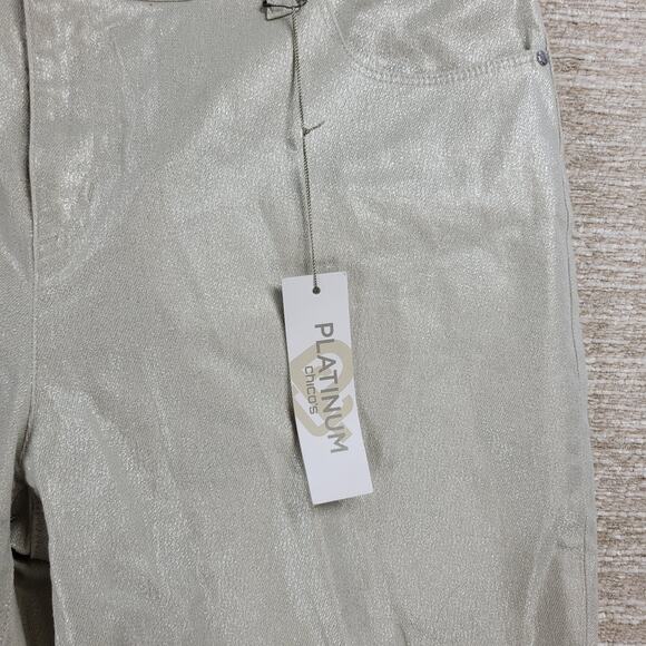 Chicos Platinum Girlfriend Coated Jeans Womens 10/M Silver Metallic Glitter New - Picture 8 of 10